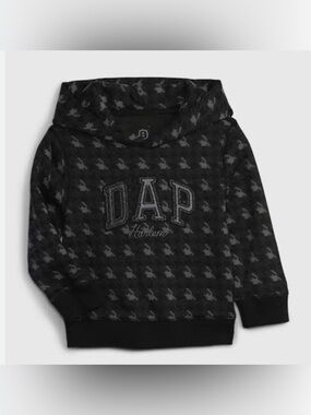 GAP x DAP Toddler Pullover Hoodie Houndstooth Black/Gray Embroidered 2Y
